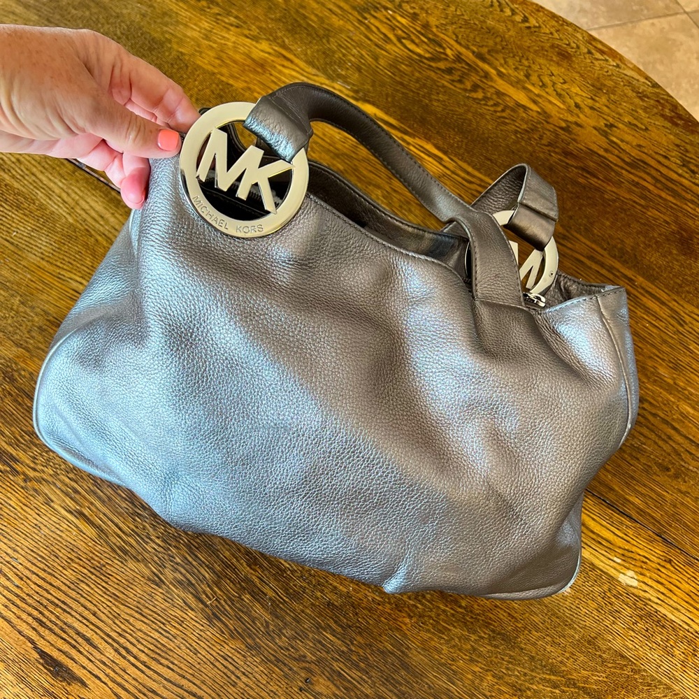 Michael Kors Metallic Silver East West Large Fulton Tote